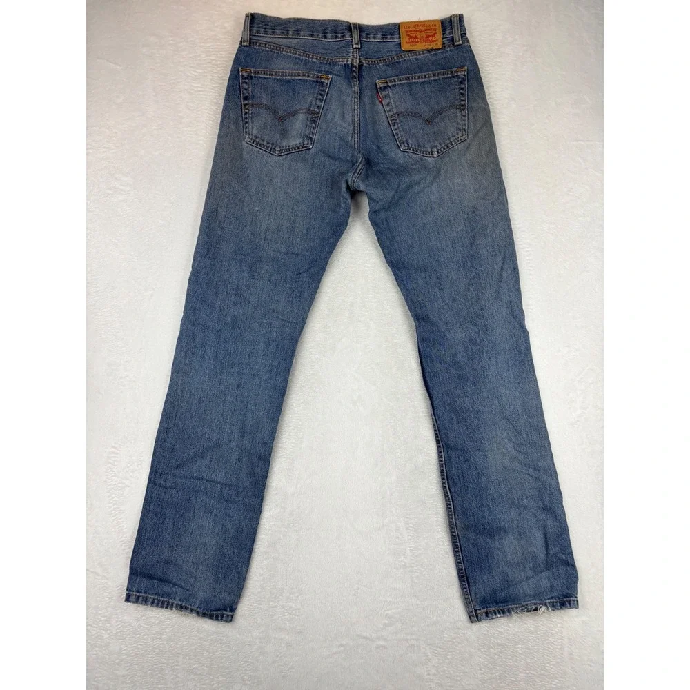 Levis 505 Mens 34x36 Jeans Grungy Medium Blue Washed Denim Distressed True Fade